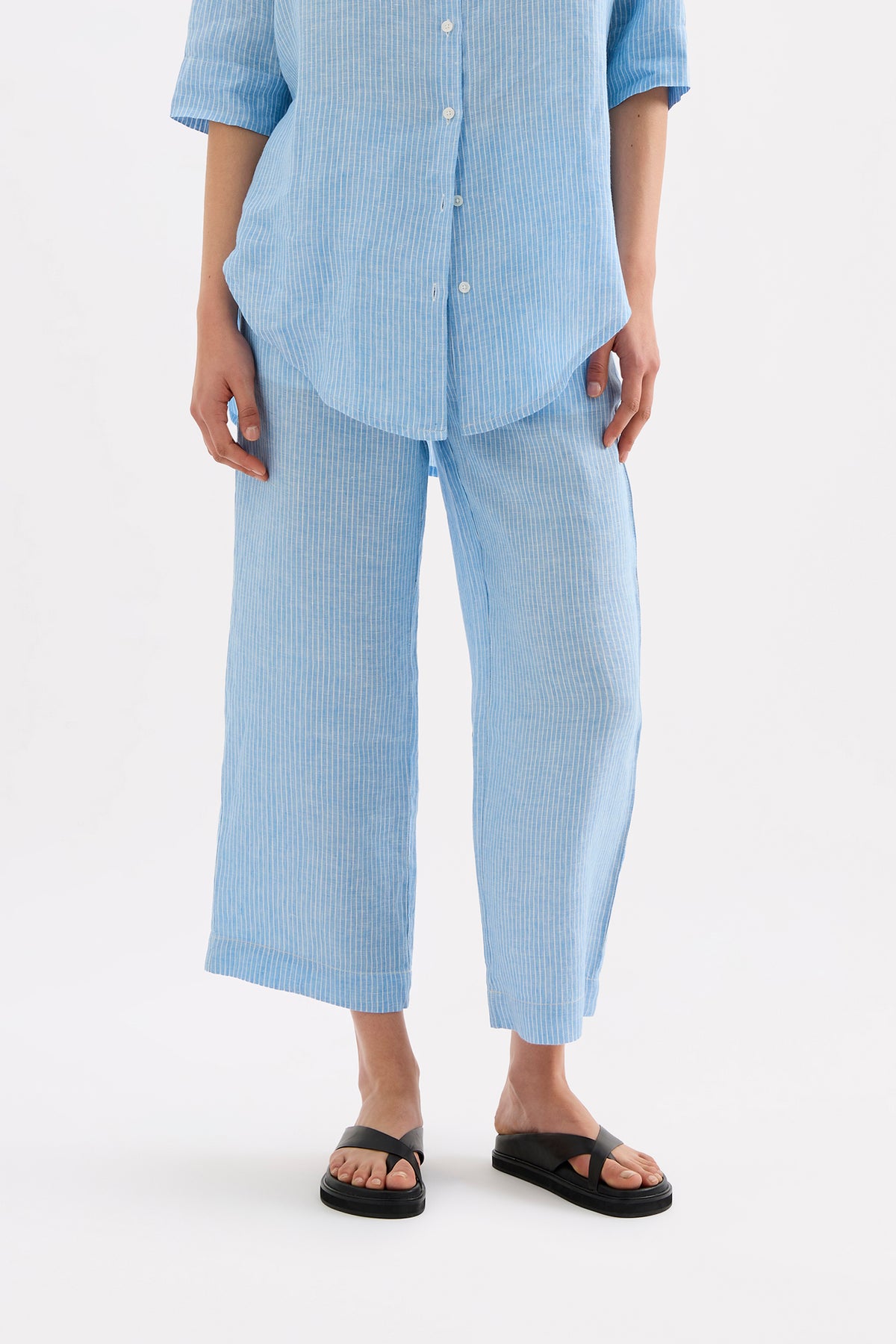 Lounge Stripe Linen Crop Pant Cove Stripe 
