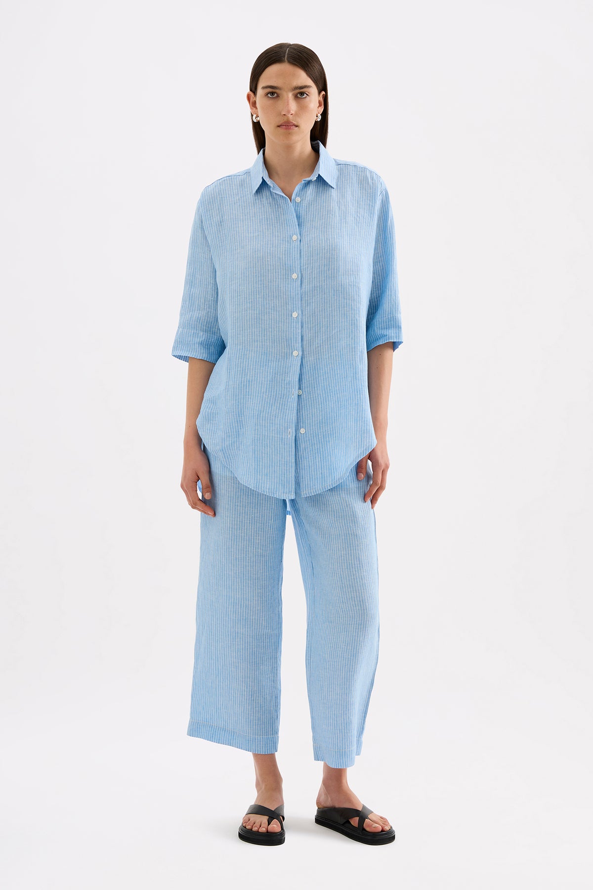 Lounge Stripe Linen Crop Pant Cove Stripe 