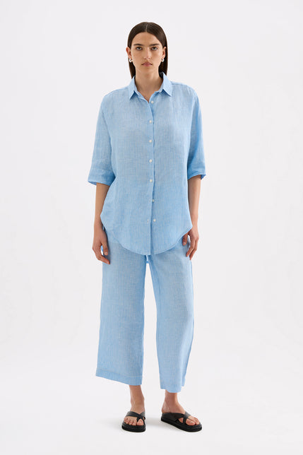 Lounge Stripe Linen Crop Pant Cove Stripe 