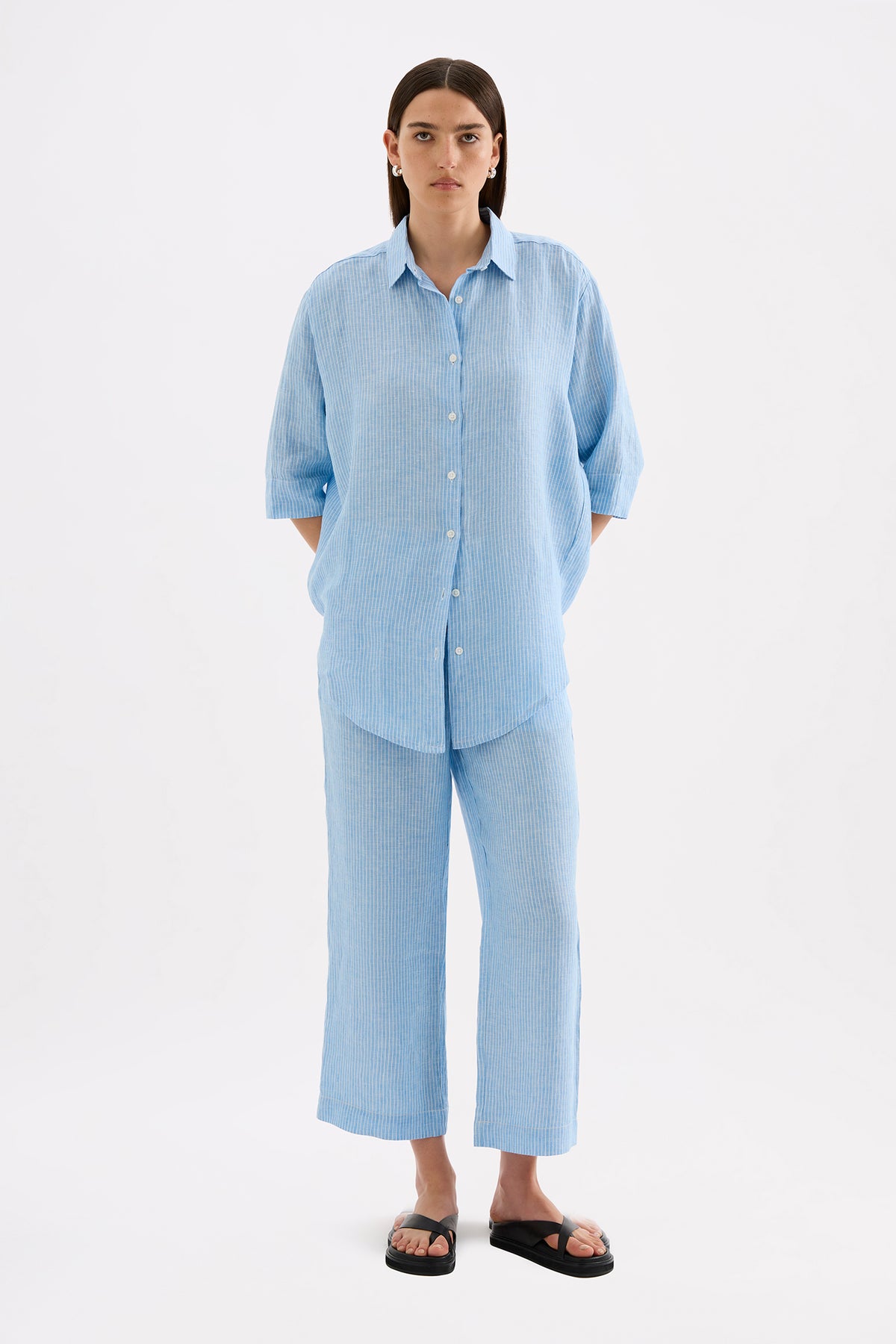 Lounge Linen Longline Shirt & Crop Pant Set 