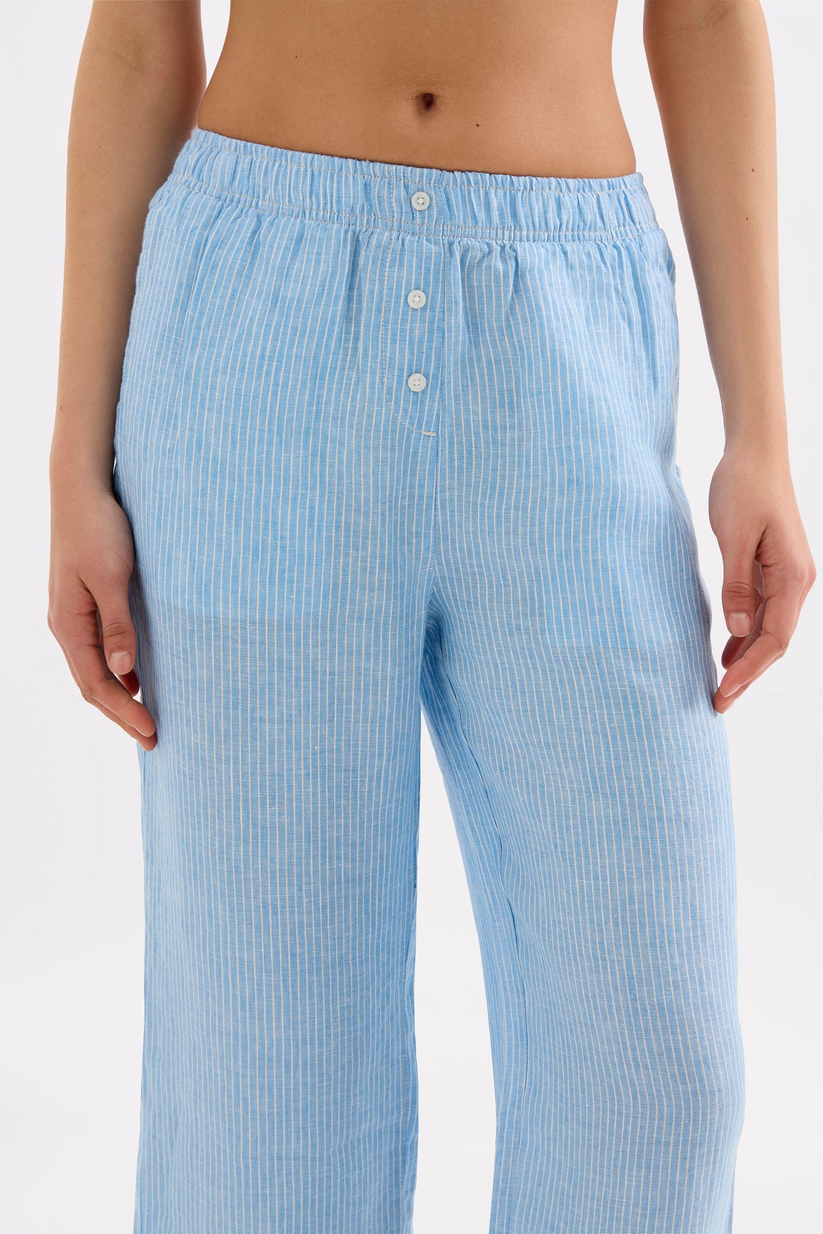 Lounge Stripe Linen Crop Pant Cove Stripe 