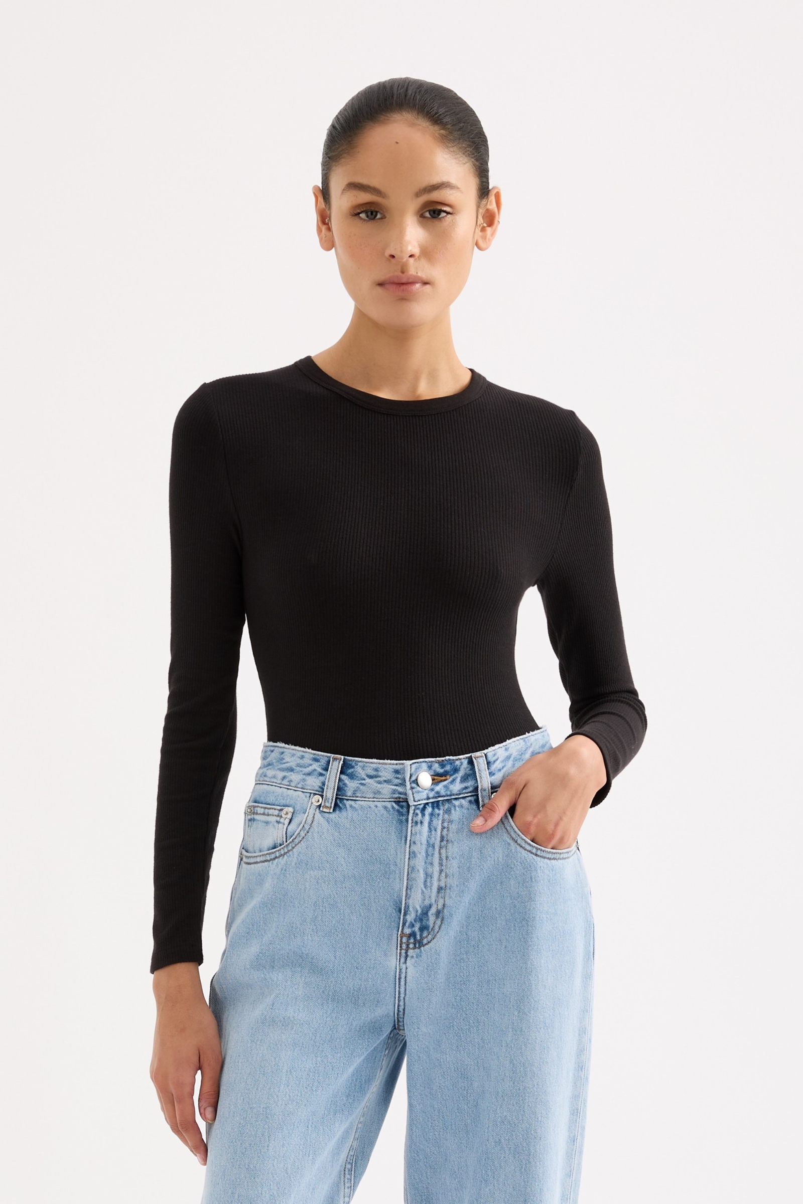 Organic Rib Ls Tee Black 