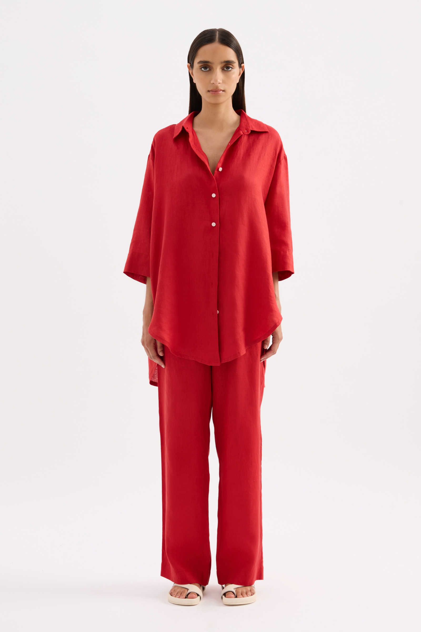 Lounge Linen Longline Shirt & Pant Set 