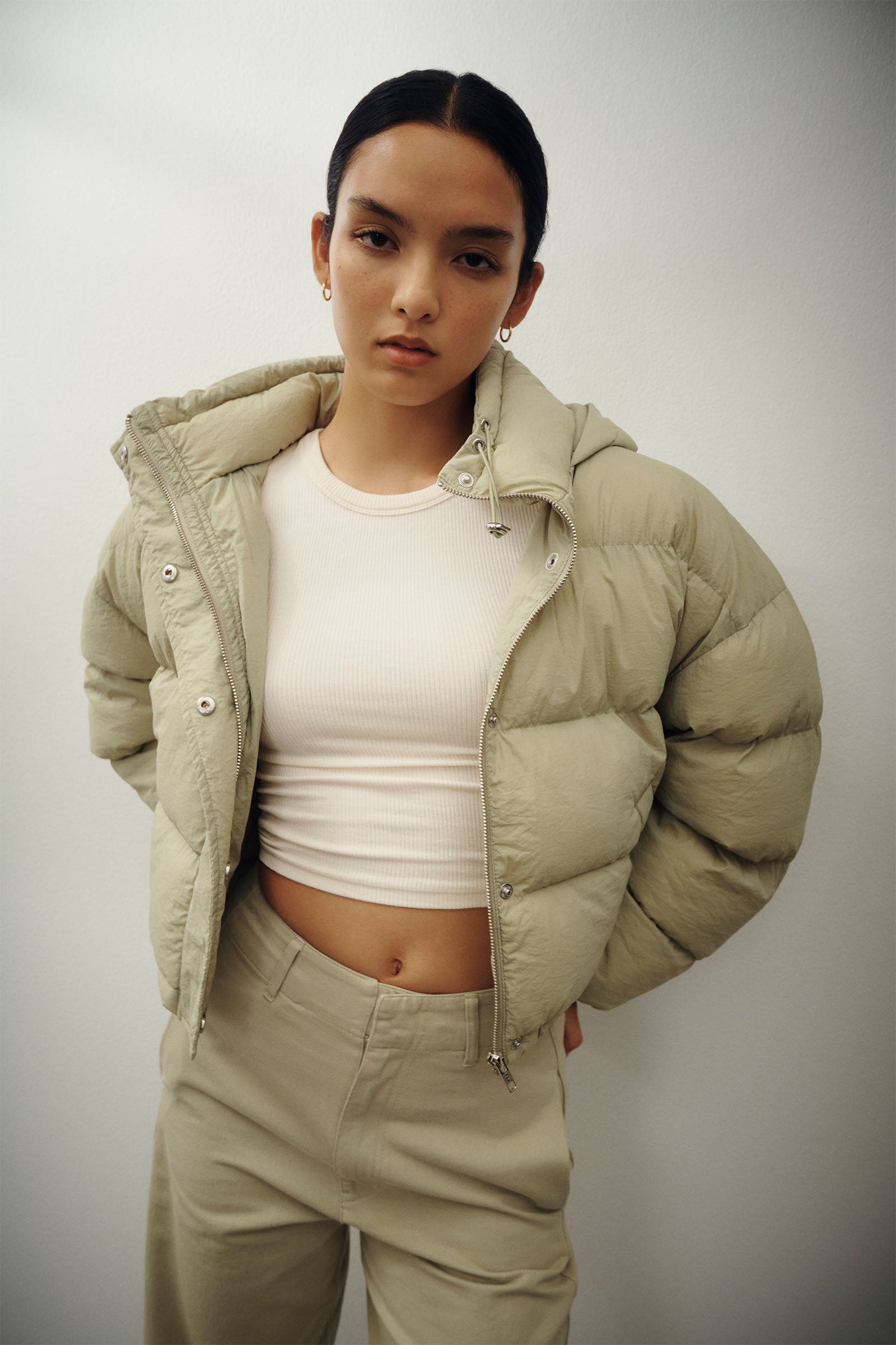 Nude Lucy Atlanta Hooded Puffer In A Green Artichoke Colour 