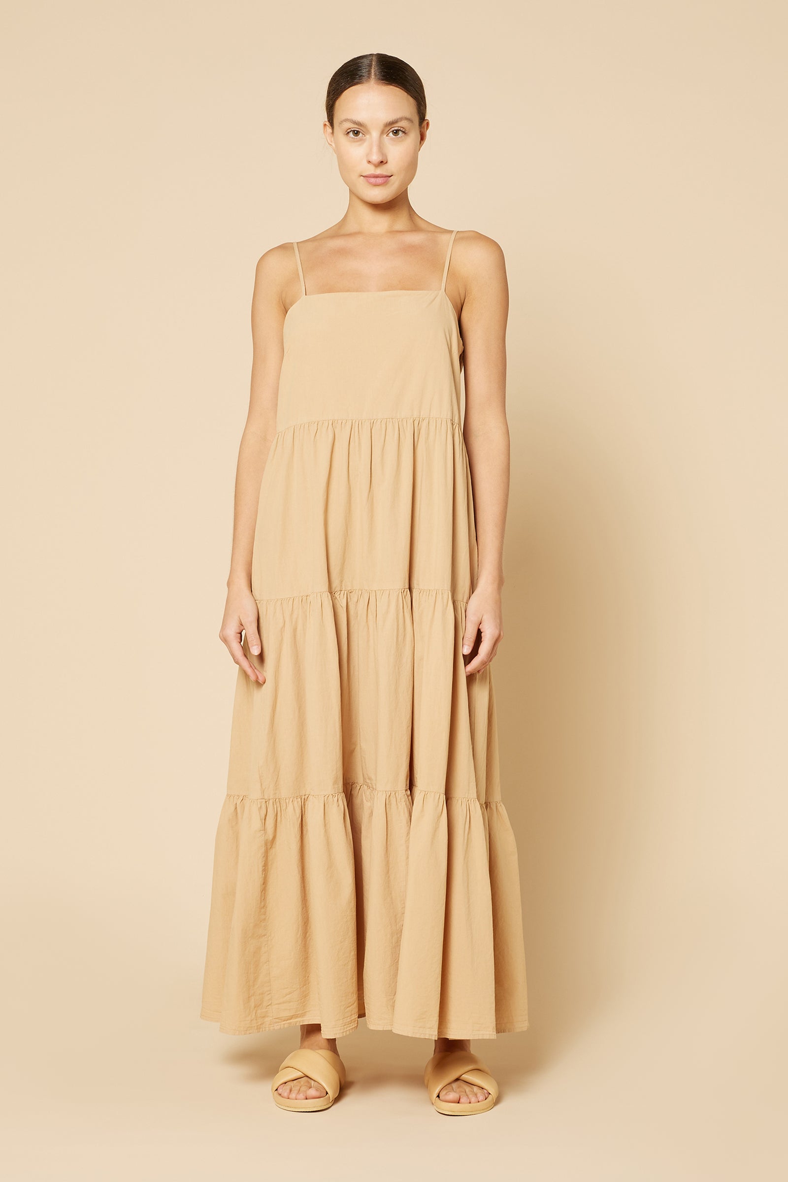 Nude Lucy Odessa Poplin Maxi Dress in a Light Brown Caramel Colour