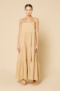 Nude Lucy Odessa Poplin Maxi Dress in a Light Brown Caramel Colour