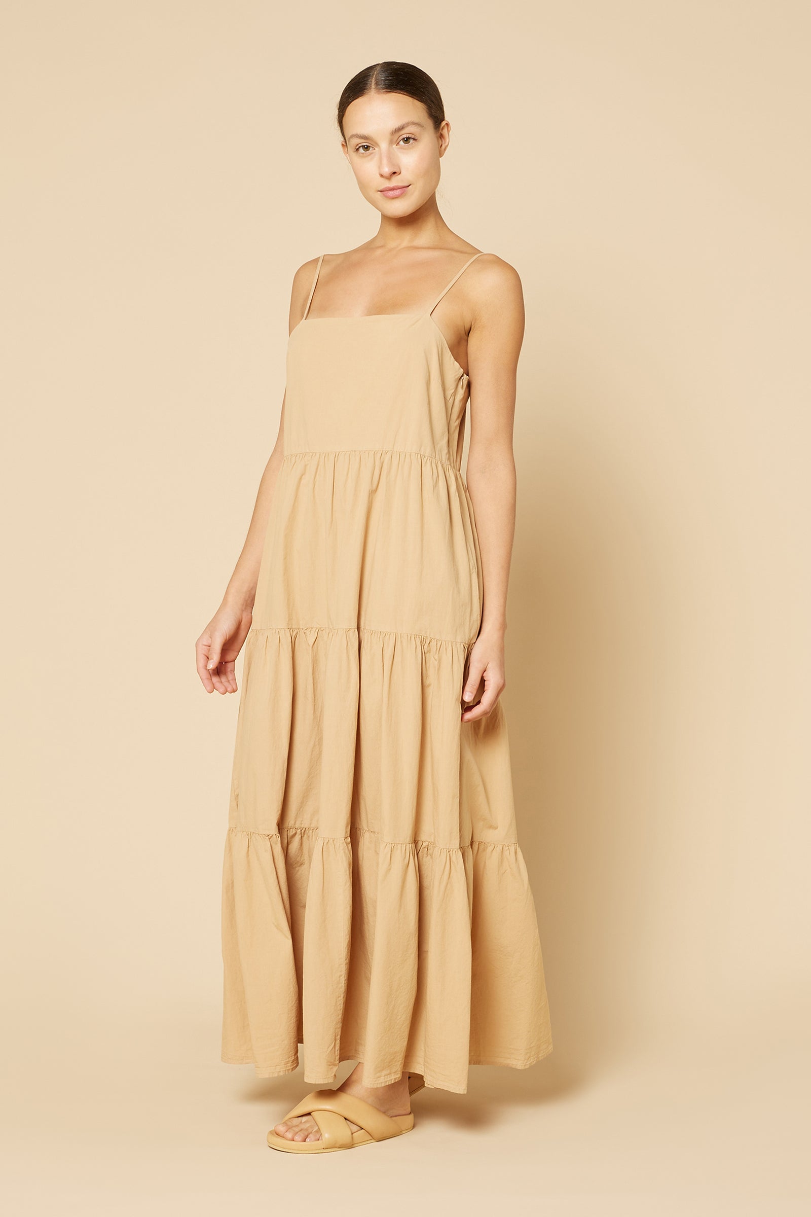Nude Lucy Odessa Poplin Maxi Dress in a Light Brown Caramel Colour