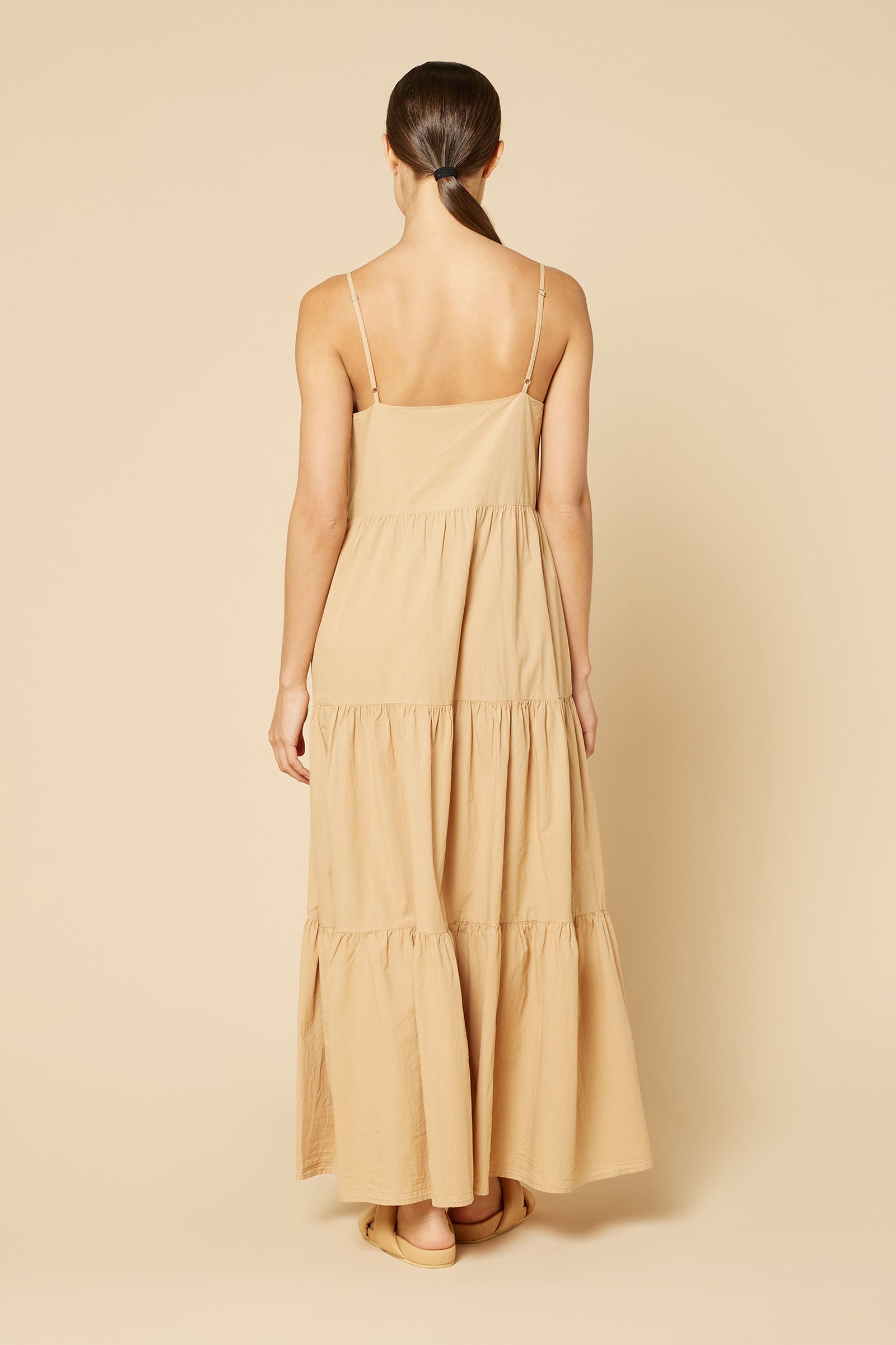Nude Lucy Odessa Poplin Maxi Dress in a Light Brown Caramel Colour