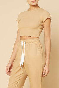 Nude Lucy Cameron Waffle Tee in a Light Brown Caramel Colour