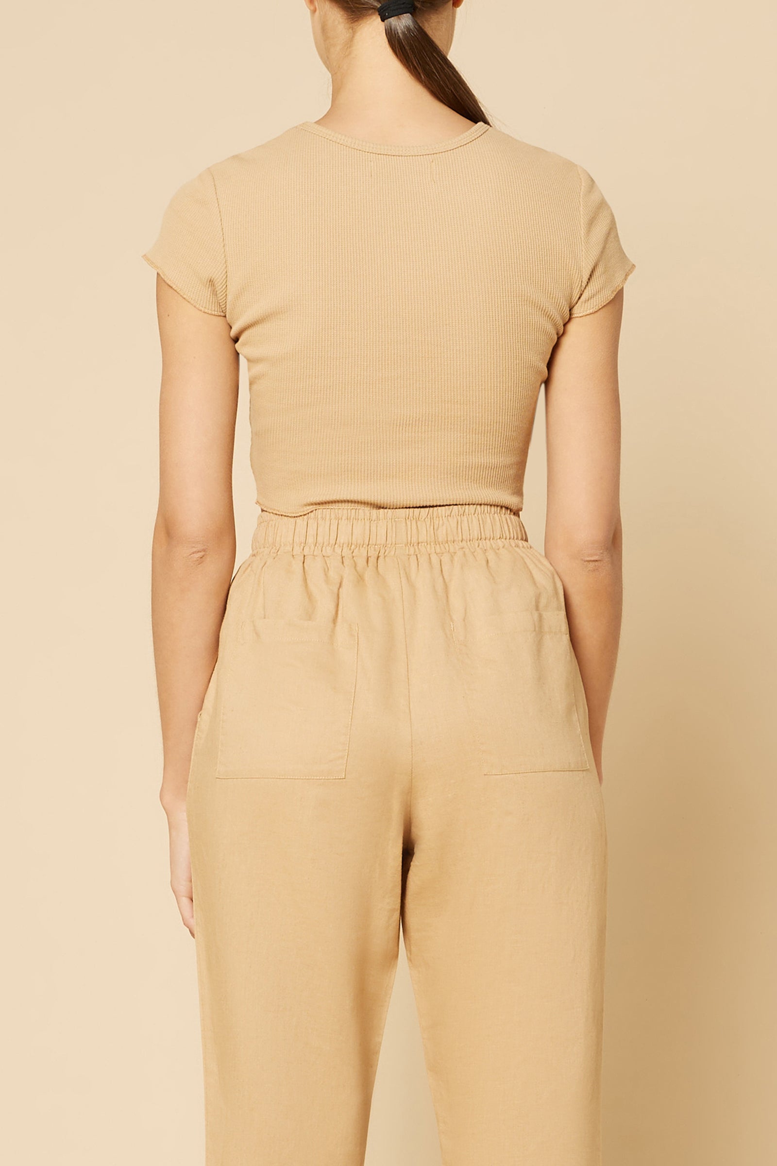 Nude Lucy Cameron Waffle Tee in a Light Brown Caramel Colour