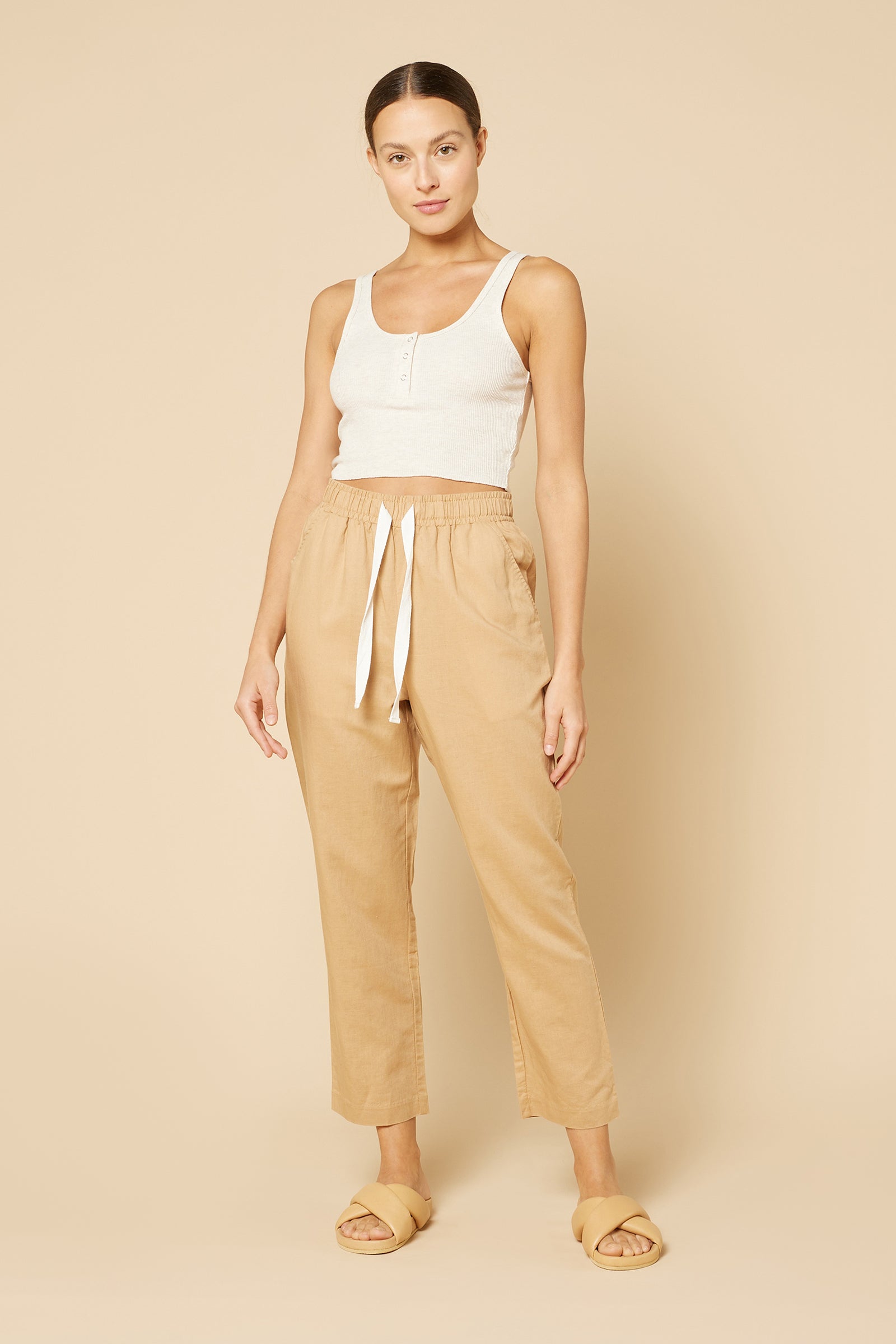 Nude Lucy Jade Button Front Waffle Tank Cream In Marle 