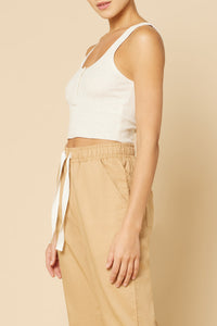 Nude Lucy Jade Button Front Waffle Tank Cream in Marle