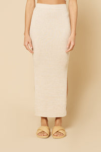Nude Lucy Harlow Knit Midi Skirt in a Light Beige Oat