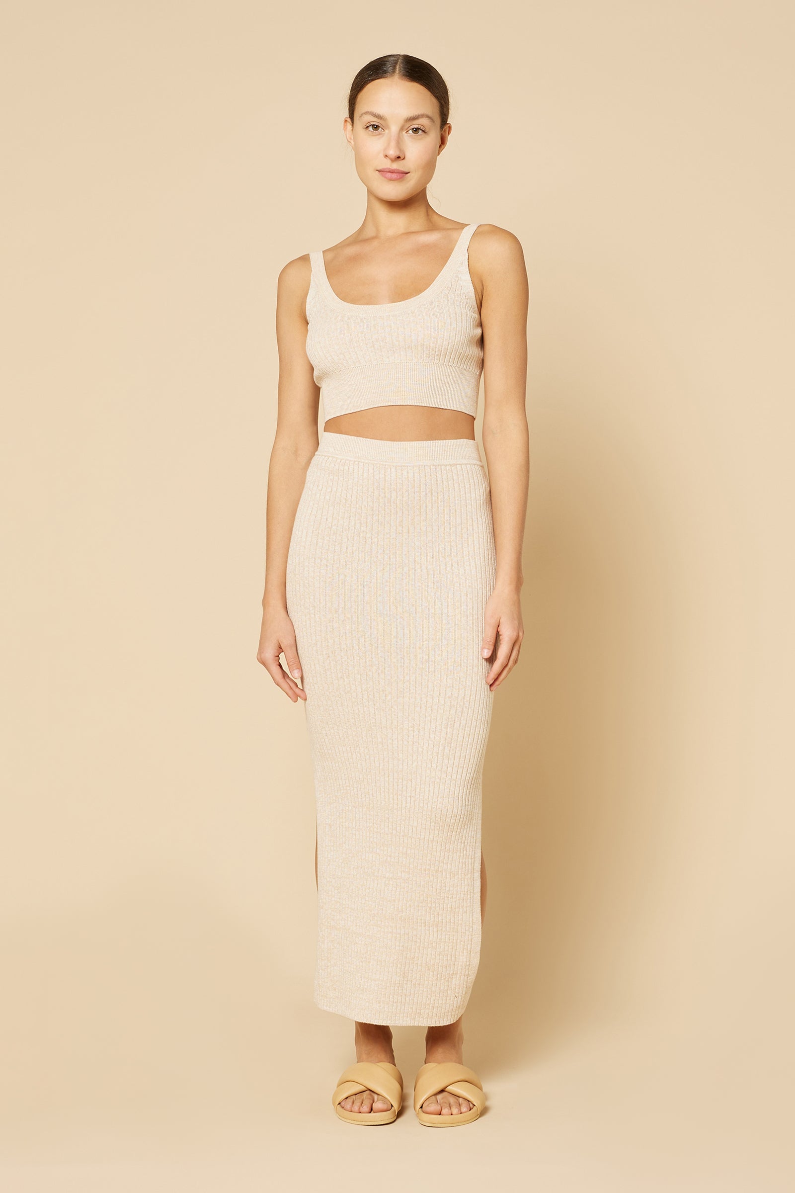 Nude Lucy Harlow Knit Camisole Top In A Light Beige Oat 