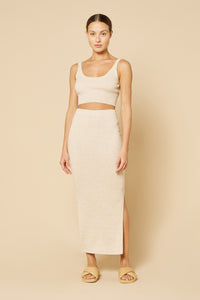 Nude Lucy Harlow Knit Midi Skirt in a Light Beige Oat