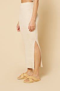 Nude Lucy Harlow Knit Midi Skirt in a Light Beige Oat