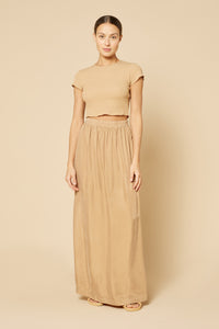 Nude Lucy Gia Cupro Maxi Skirt in a Light Brown Caramel Colour