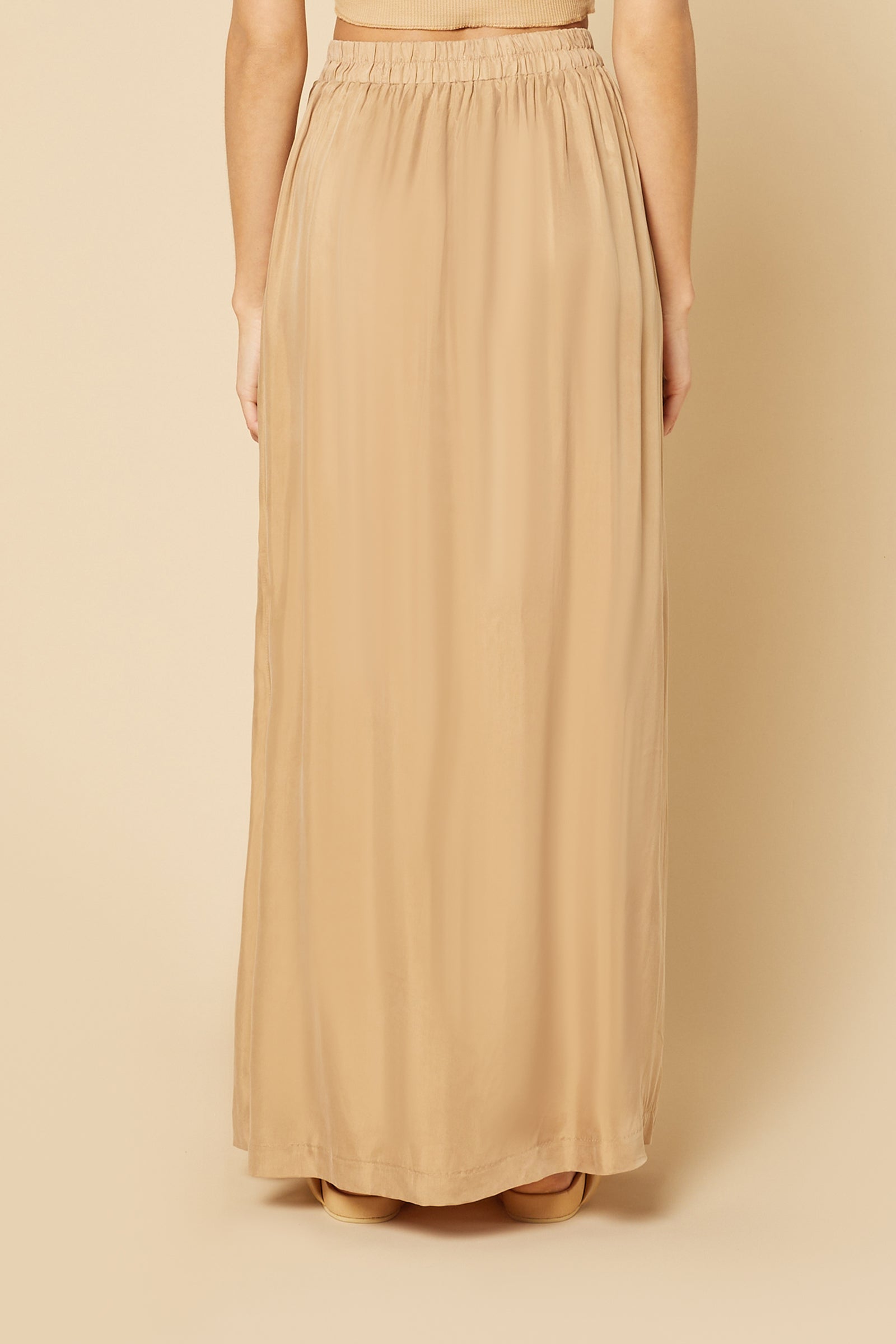Nude Lucy Gia Cupro Maxi Skirt In A Light Brown Caramel Colour 