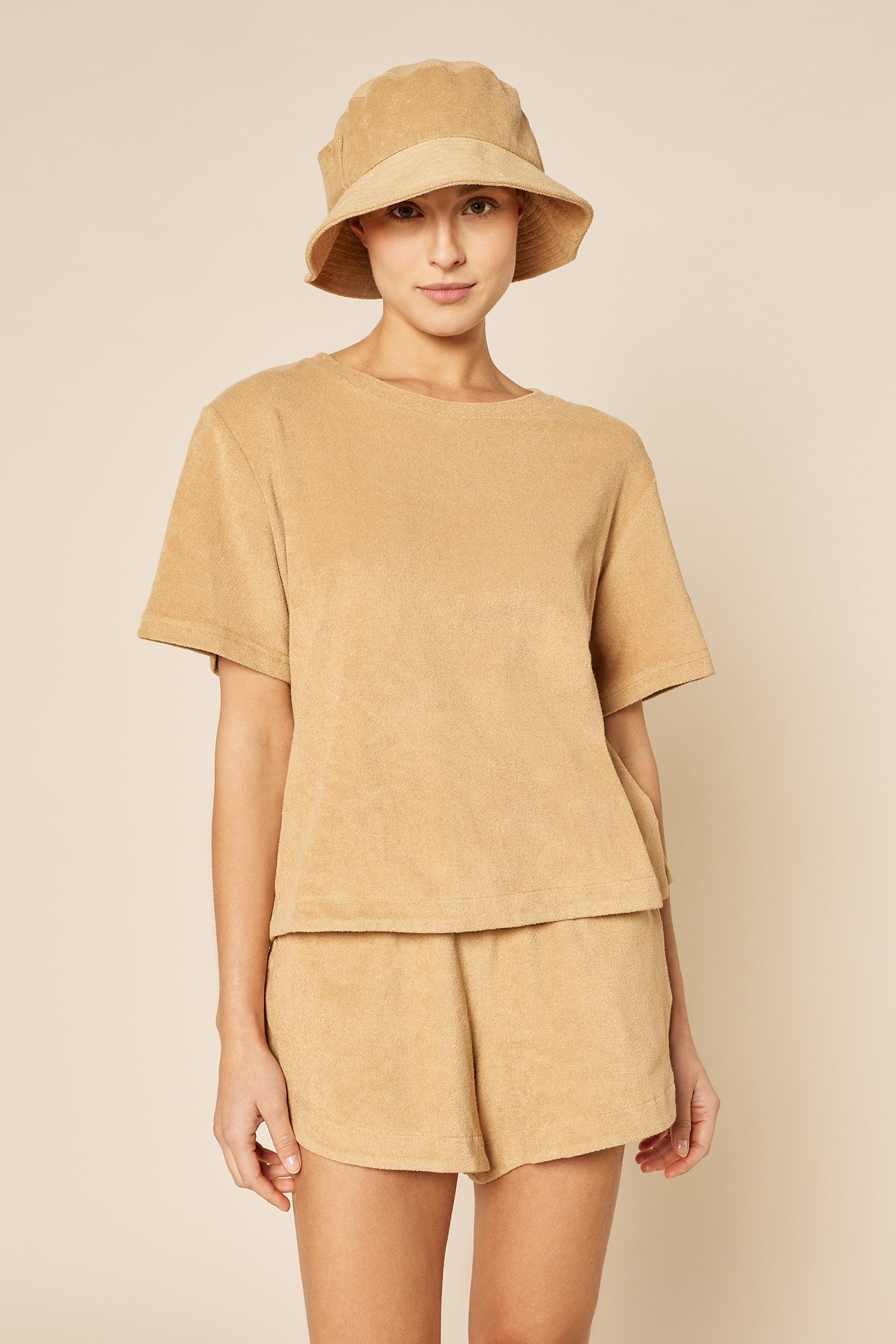 Nude Lucy Finn Terry Bucket Hat In A Light Brown Caramel Colour 