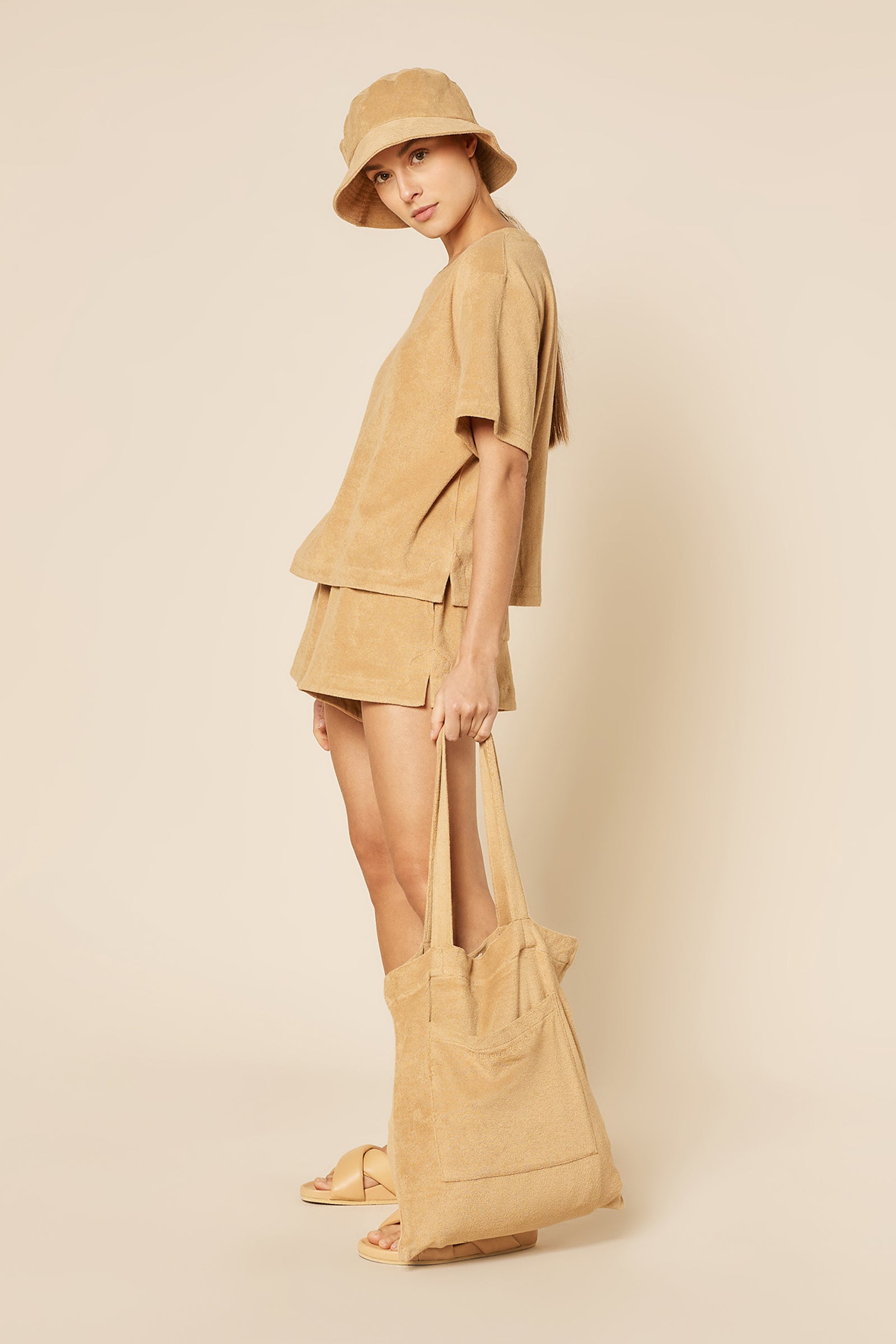 Nude Lucy Finn Terry Tote Bag In A Light Brown Caramel Colour 