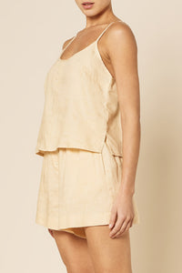 Nude Lucy Lounge Linen Camisole Top In a Light Brown Butter Colour 
