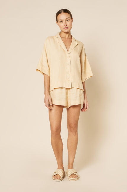 NUDE LINEN LOUNGE SHIRT-Butter