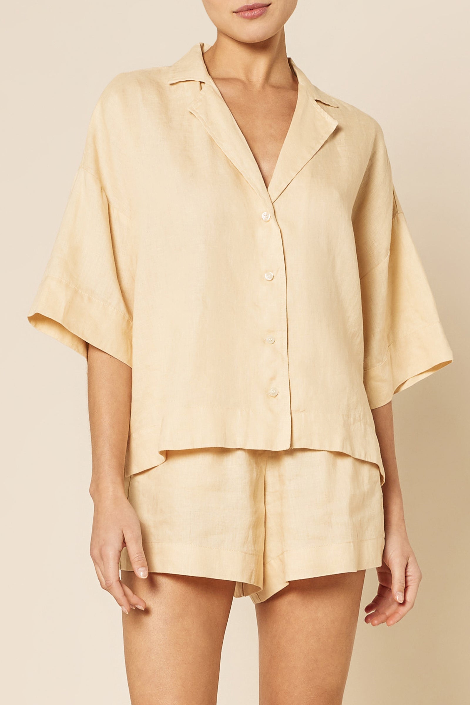 Nude Lucy Lounge Linen Shirt In A Light Brown Butter Colour 