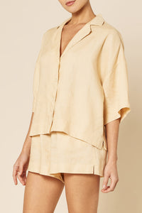 Nude Lucy Lounge Linen Shirt In a Light Brown Butter Colour 