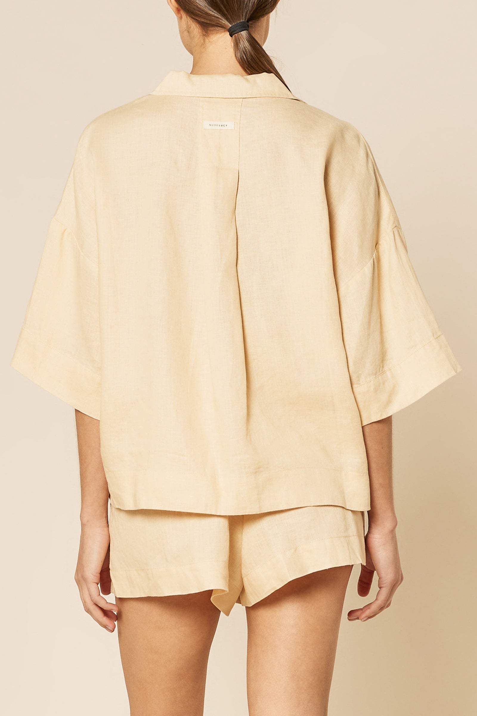 Nude Lucy Lounge Linen Shirt In A Light Brown Butter Colour 