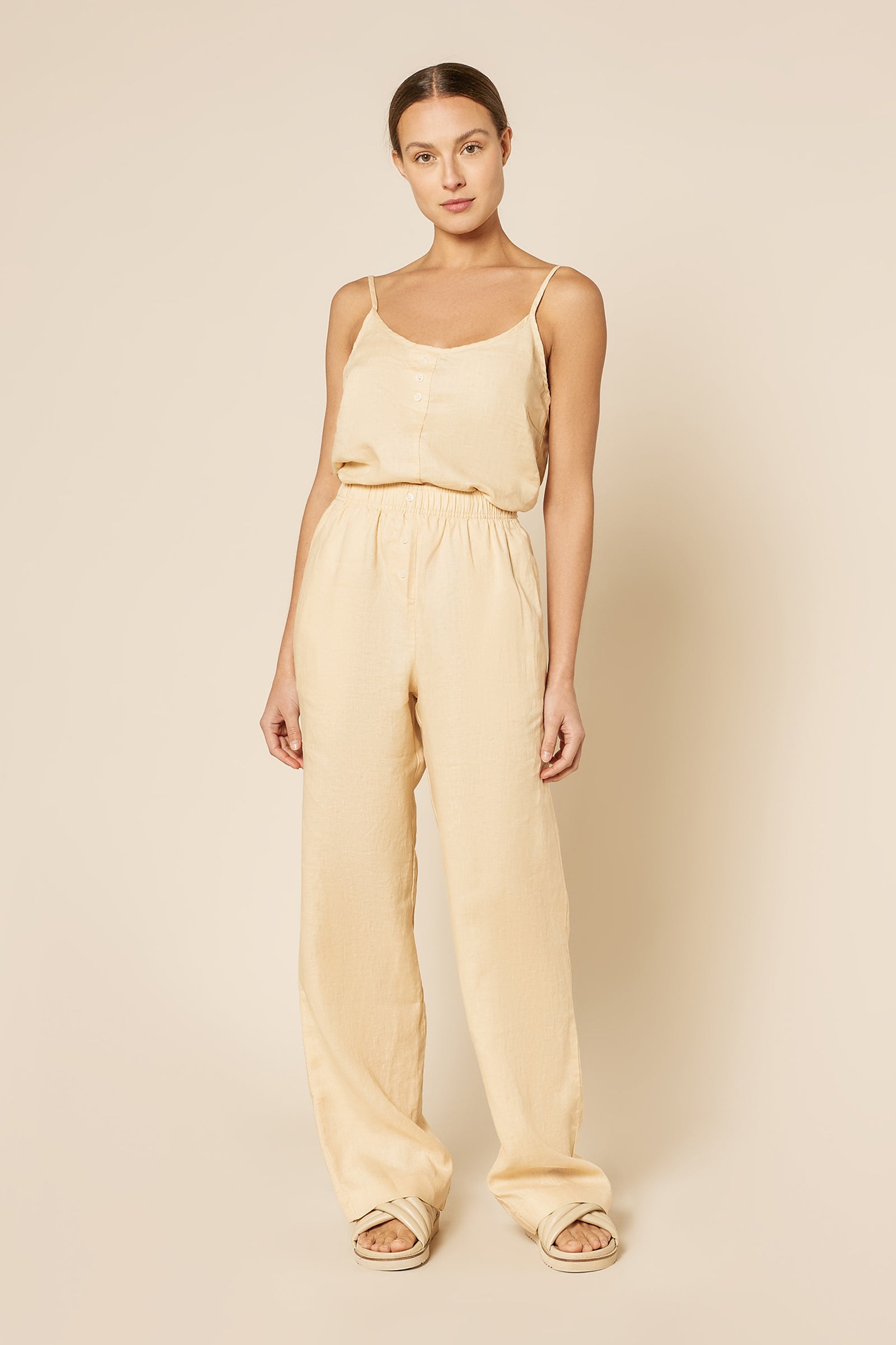 Nude Lucy Lounge Linen Pant In A Light Brown Butter Colour 