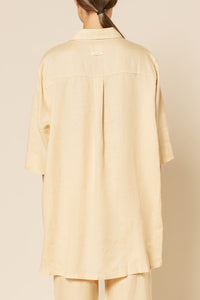 Nude Lucy Lounge Linen Longline Shirt In a Light Brown Butter Colour 