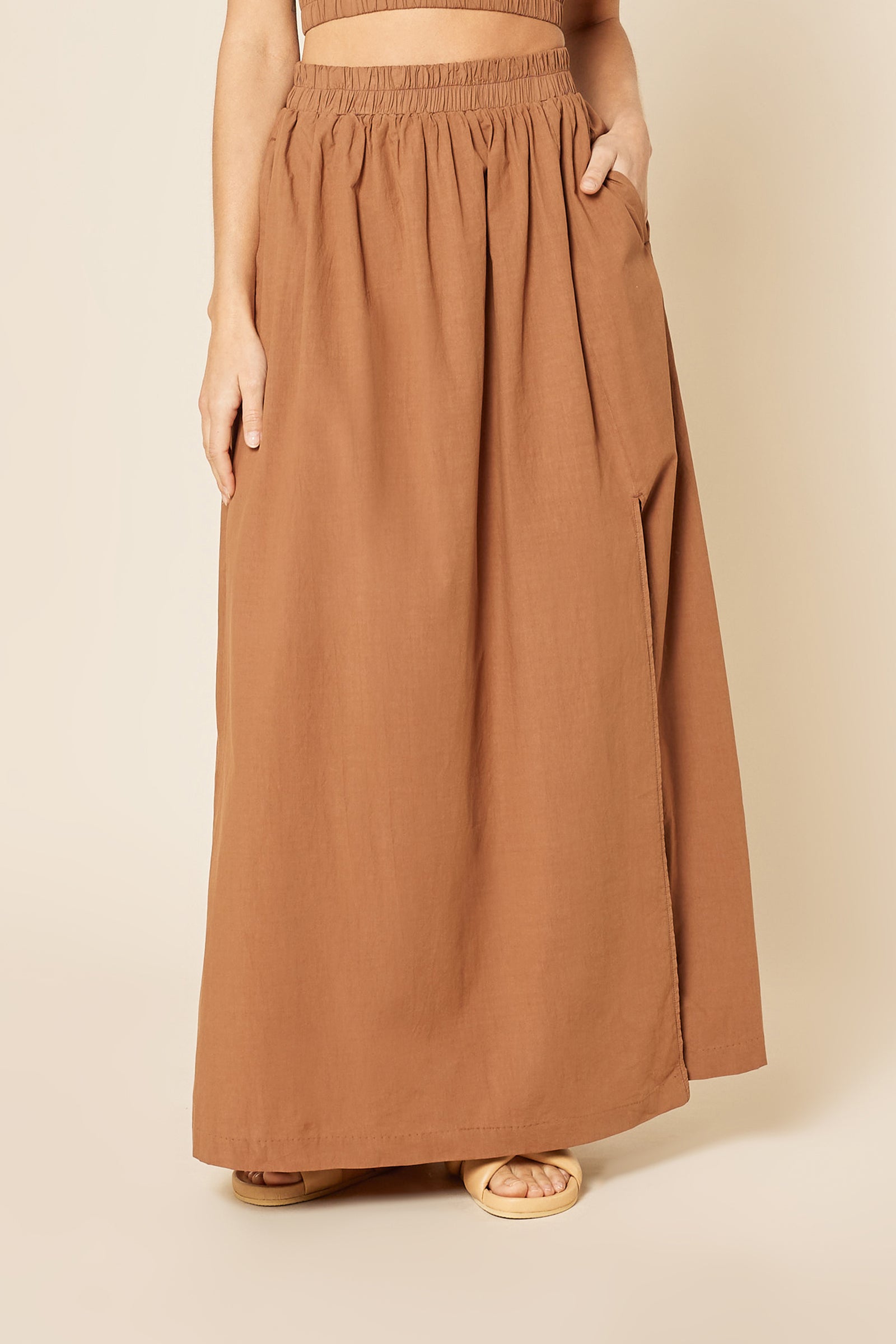 Nude Lucy Odessa Poplin Maxi Skirt in a Light Brown Henna Colour