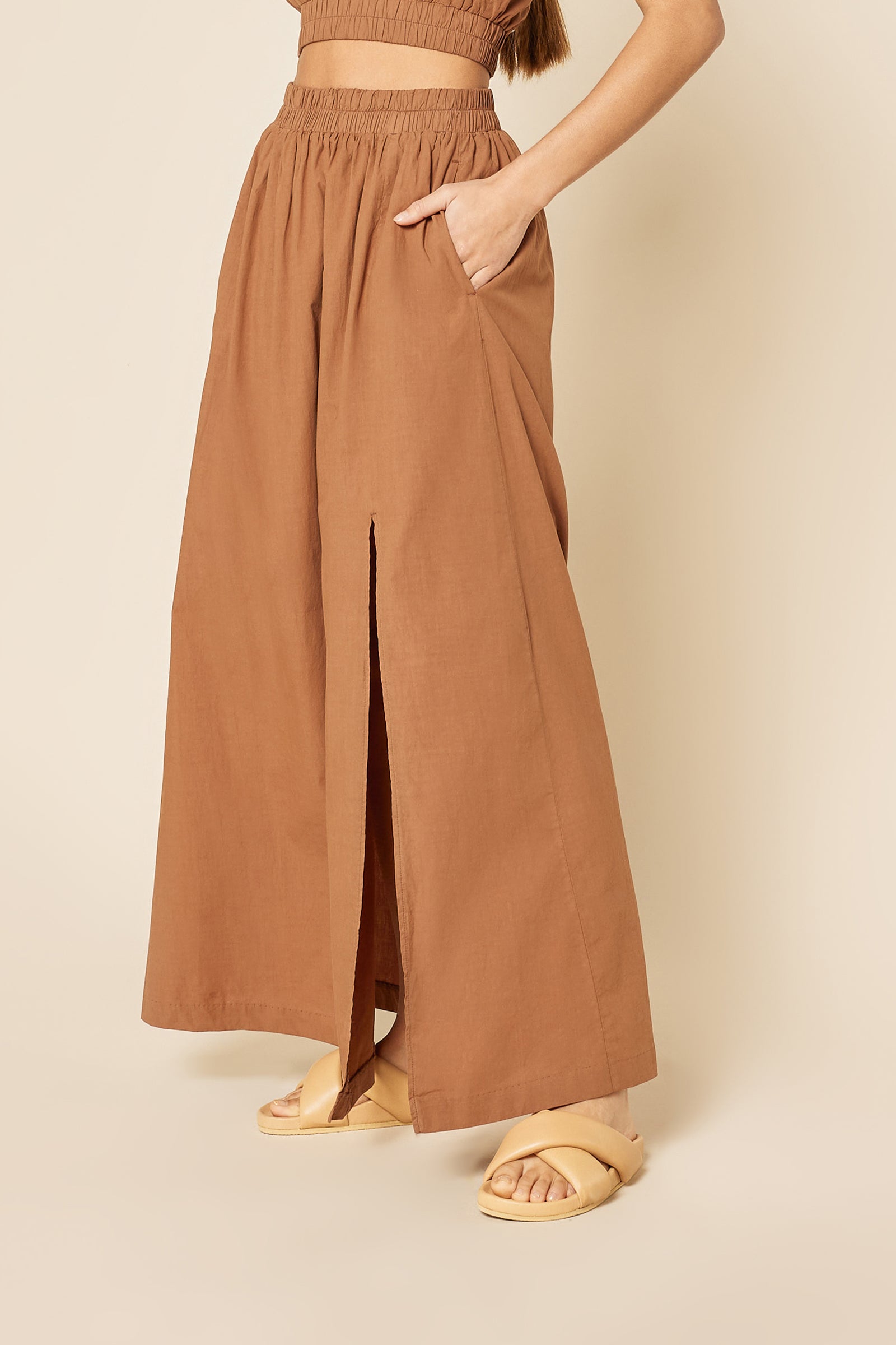 Nude Lucy Odessa Poplin Maxi Skirt in a Light Brown Henna Colour
