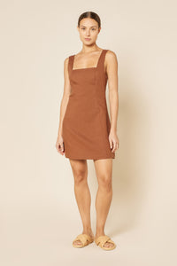 Nude Lucy Breanna Linen Mini Dress in a Light Brown Henna Colour