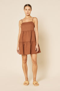Nude Lucy Jones Linen Mini Dress in a Light Brown Henna Colour