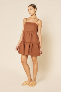Nude Lucy Jones Linen Mini Dress in a Light Brown Henna Colour