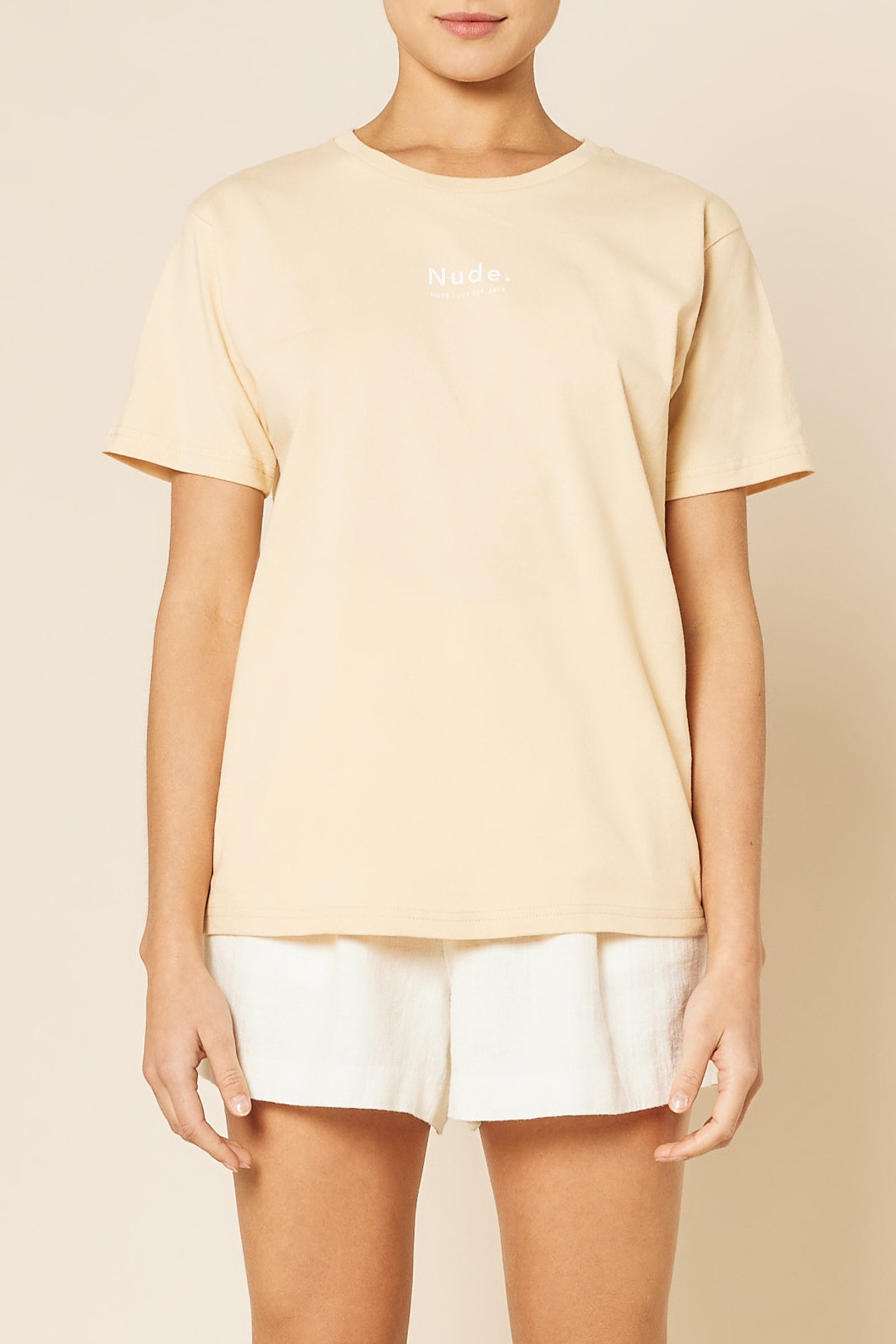 Nude Lucy Nude Organic Heritage Tee In a Light Brown Butter Colour 