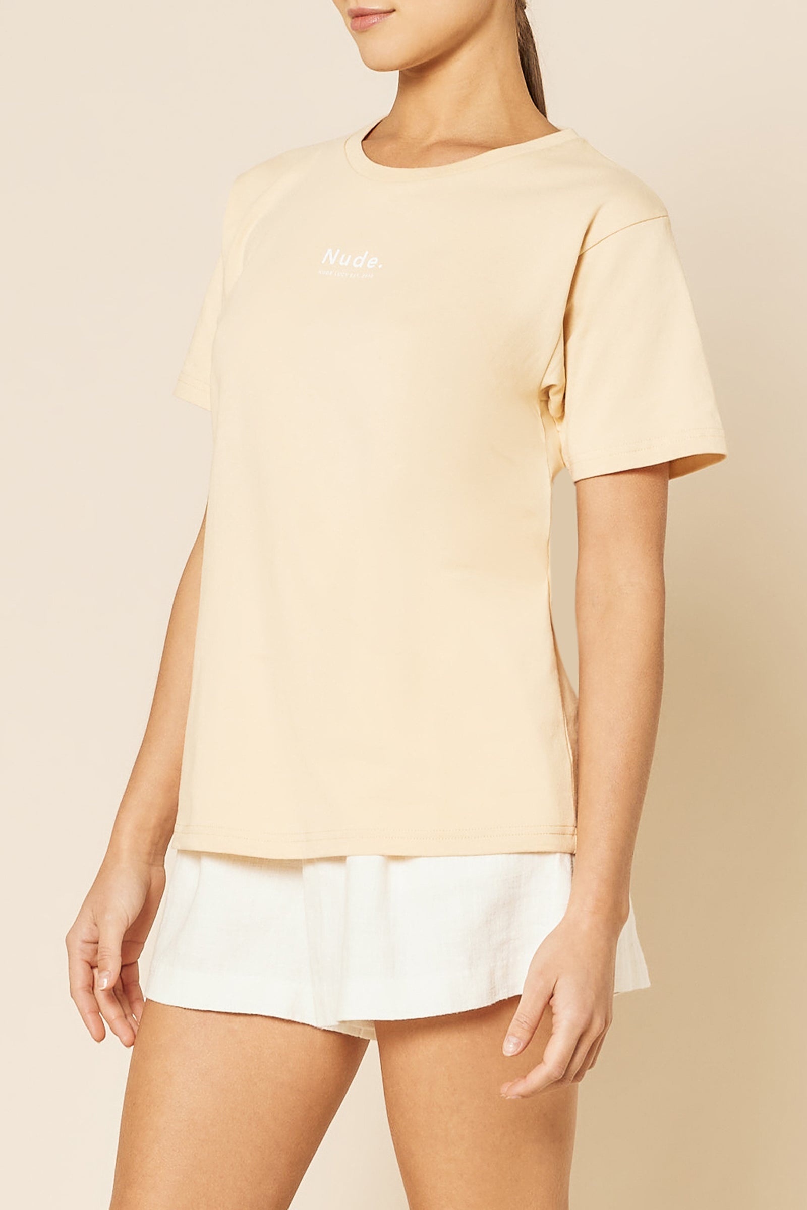 Nude Lucy Nude Organic Heritage Tee In a Light Brown Butter Colour 