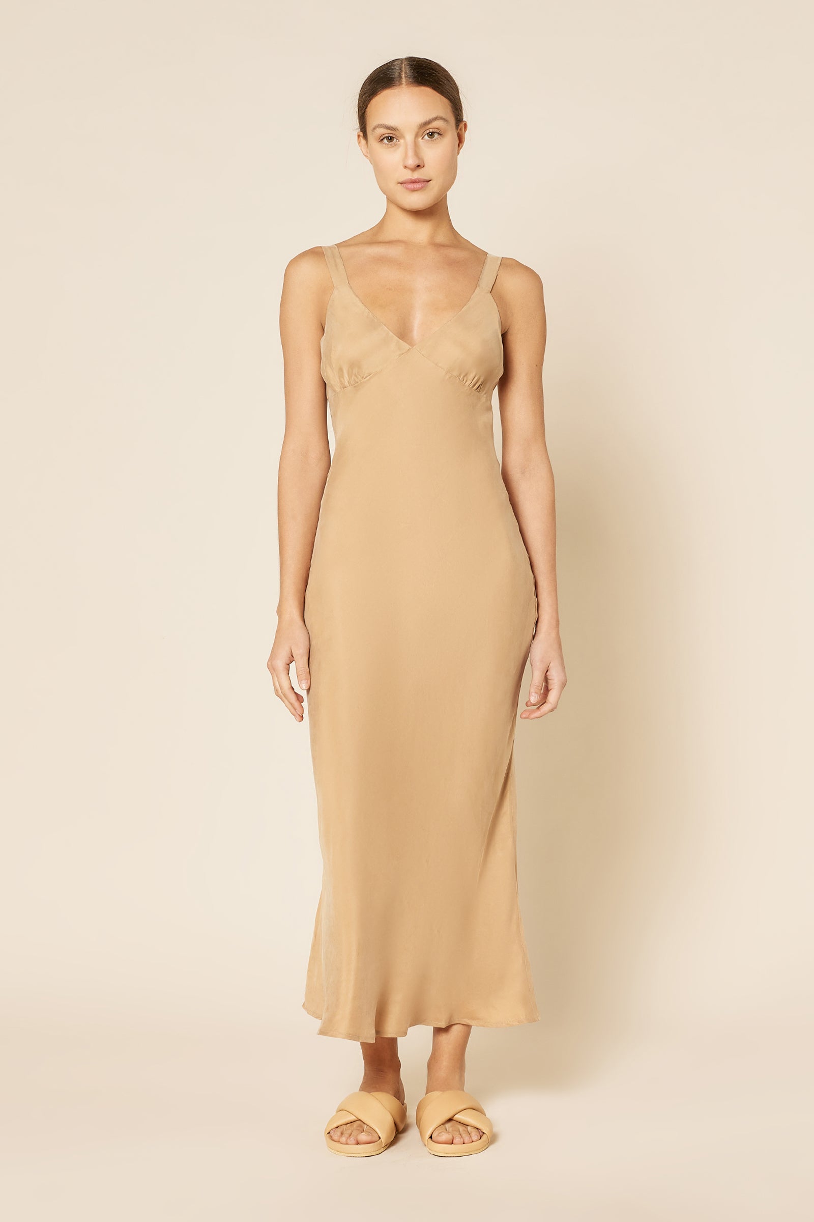 Nude Lucy Arianne Cupro Slip Dress In A Light Brown Caramel Colour 