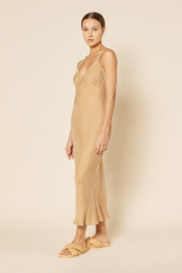Nude Lucy Arianne Cupro Slip Dress in a Light Brown Caramel Colour