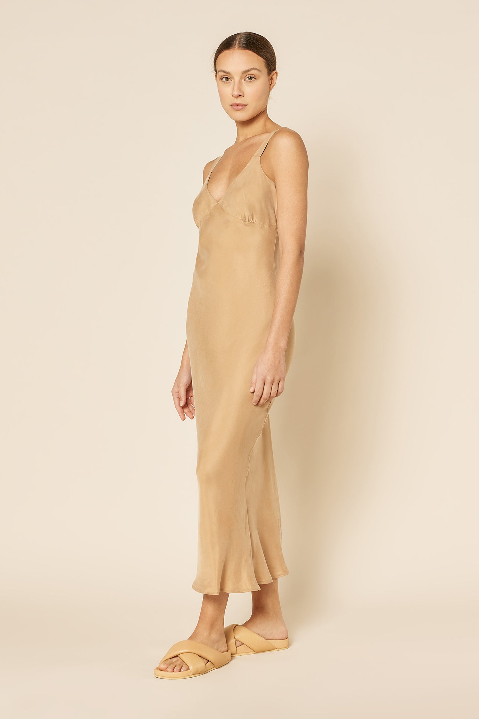 Nude Lucy Arianne Cupro Slip Dress In A Light Brown Caramel Colour 