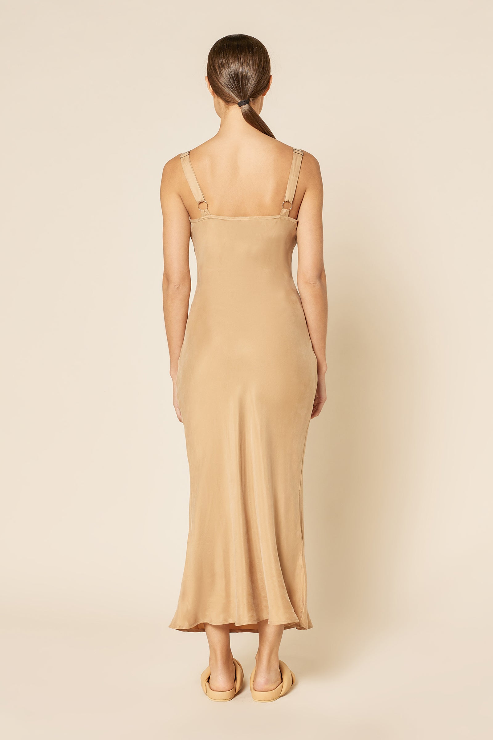 Nude Lucy Arianne Cupro Slip Dress In A Light Brown Caramel Colour 