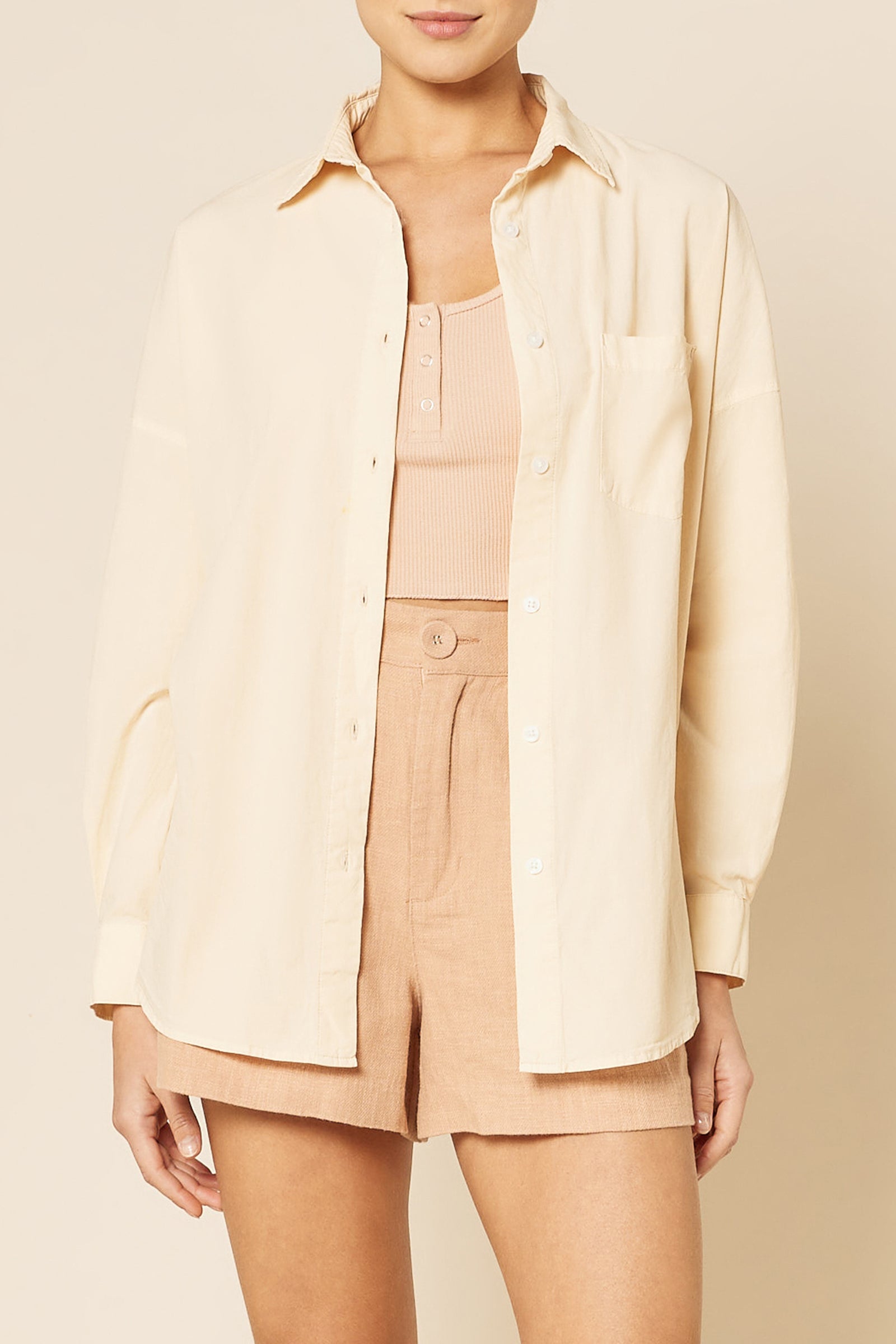 Nude Lucy Naya Washed Cotton Shirt In A Light Brown Butter Colour 