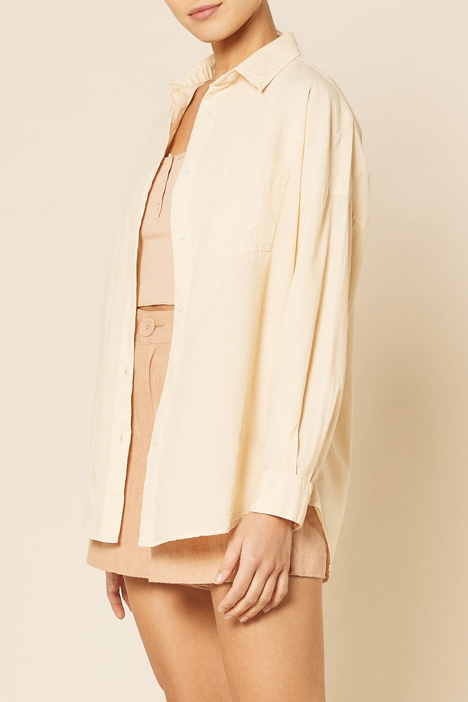 Nude Lucy Naya Washed Cotton Shirt In a Light Brown Butter Colour 