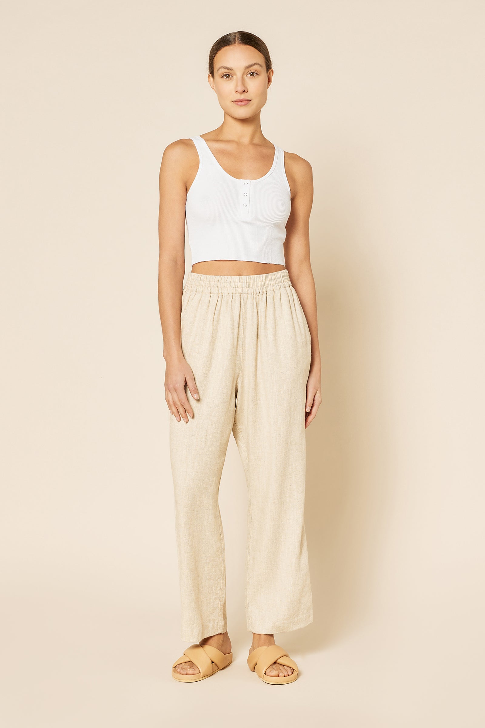 Nude Lucy Jade Button Front Waffle Tank In White 