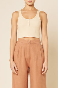Nude Lucy Jade Button Front Waffle Tank In a Light Brown Butter Colour 