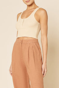 Nude Lucy Jade Button Front Waffle Tank In a Light Brown Butter Colour 