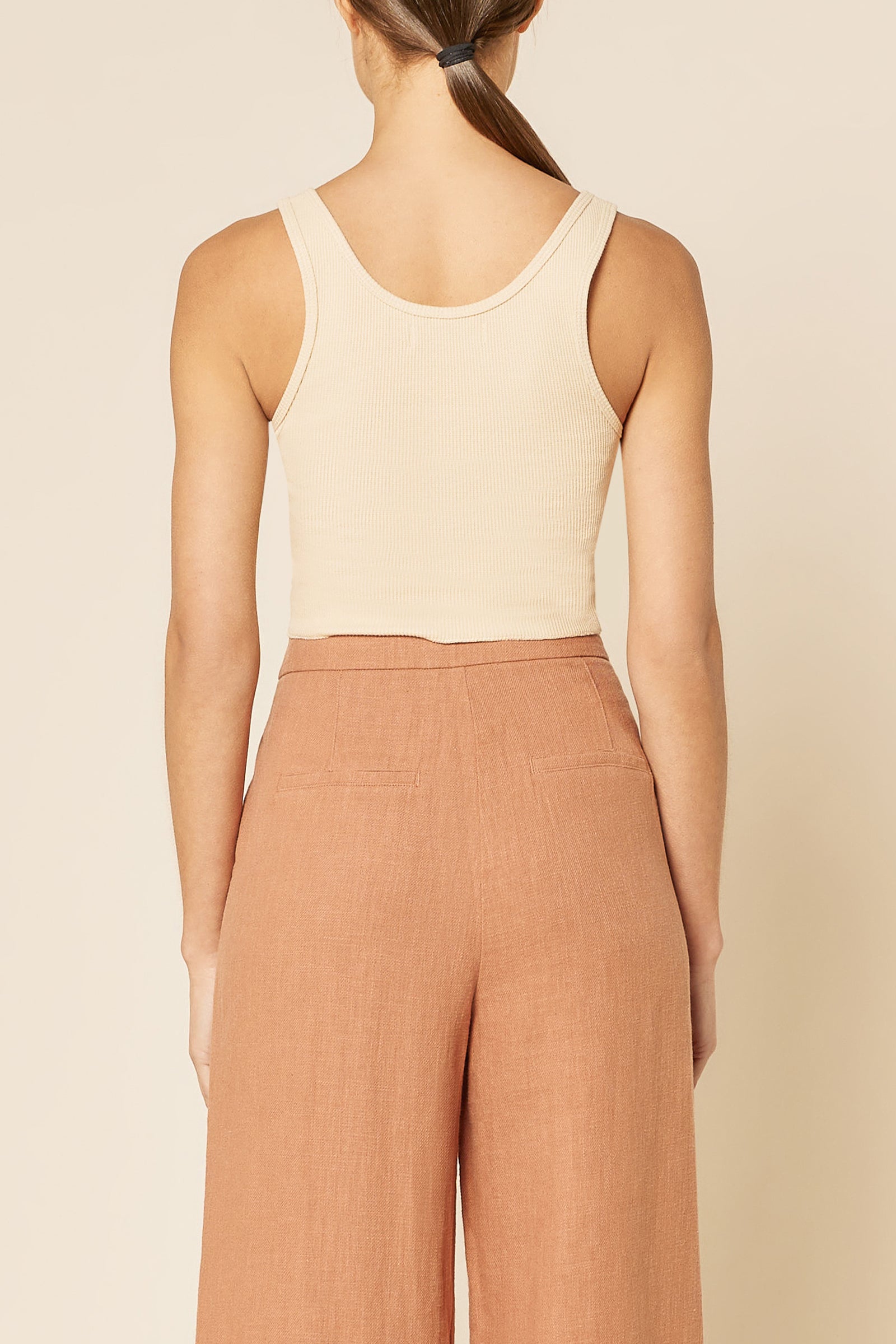 Nude Lucy Jade Button Front Waffle Tank In A Light Brown Butter Colour 
