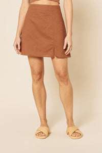 Nude Lucy Nima Linen Mini Skirt in a Light Brown Henna Colour