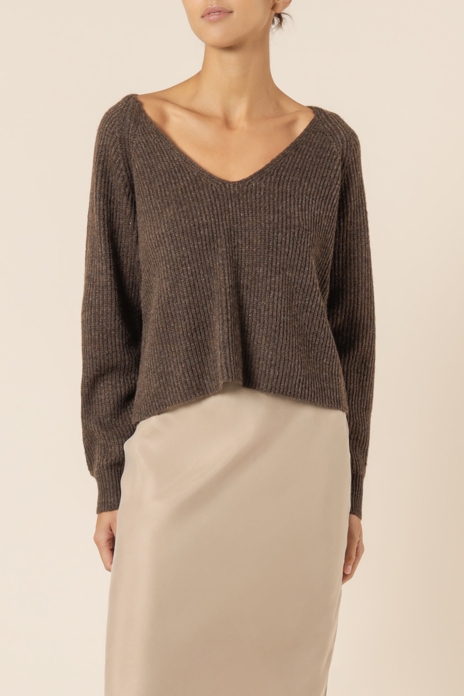Nude Lucy Freya V Neck Jumper Mocha Knits 